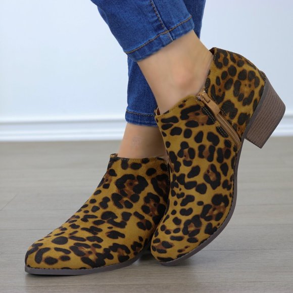 Faux Suede Leopard Print Ankle Booties - Picture 6 of 16